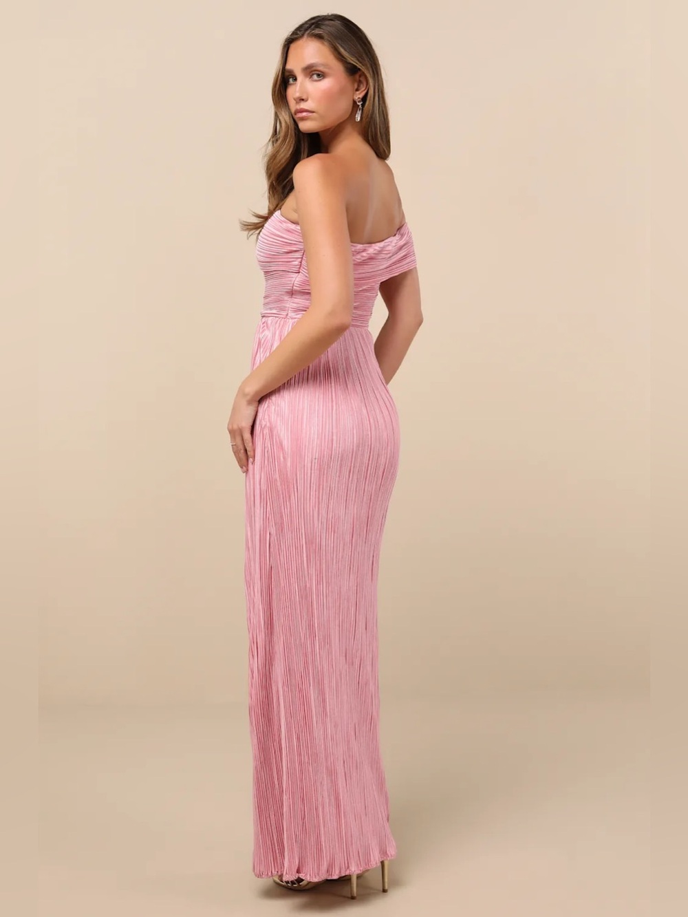 Lulus Poised Performance Pink Plisse One-Shoulder Maxi Dress Size XL NWT - Picture 3 of 11